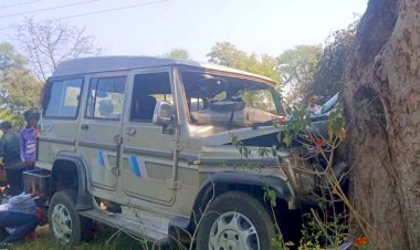 टायर फटने से अनियंत्रित हुई बुलेरो पेड़ से टकराई, एक ही परिवार के दस लोग घायल