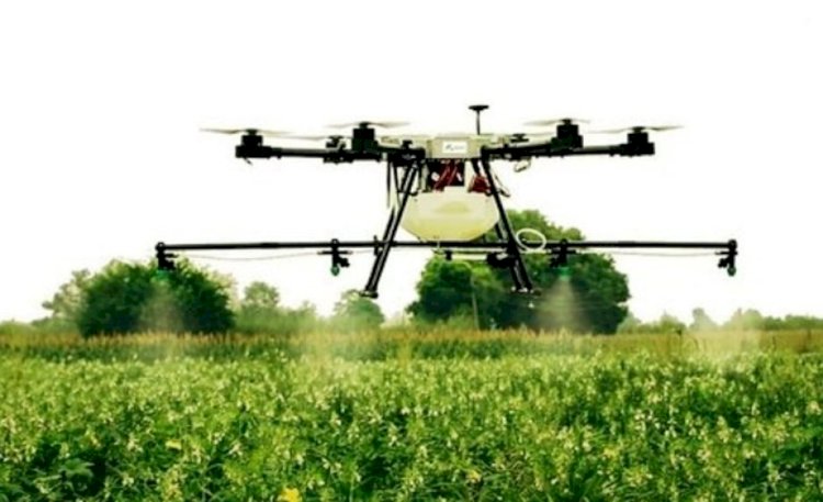 ड्रोन से फसलों पर कीटनाशी का छिड़काव कर बेहतर उत्पादन कर सकते हैं किसान..