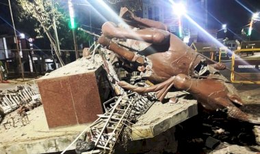 ट्रक चालक की लापरवाही से महाराणा प्रताप चौक की प्रतिमा हुई ध्वस्त, क्षत्रियों ने जताया आक्रोश