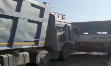 तेज रफ्तार डंपर ने रोडवेज बस को मारी टक्कर,टल गया बडा हादसा