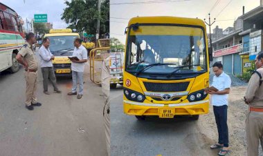परिवहन विभाग ने चार स्कूली वाहनों के काटे चालान, एक बस सीज