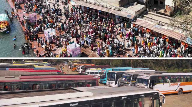 श्रद्धालुओं की फिर बढ़ी भीड़, कई बार लगा जाम