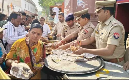 श्रद्धालुओं को बांटी पूड़ी सब्जी