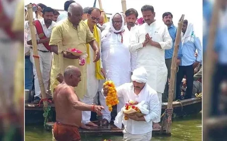 संगम में विसर्जित हुआ शुभम दिवेद्वी का अस्थि कलश