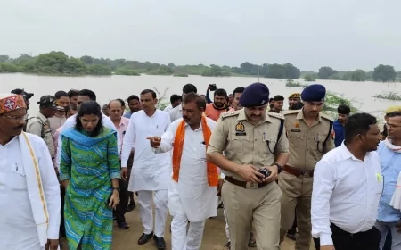 बाढ़ प्रभावित मर्का क्षेत्र का जिलाधिकारी एवं पुलिस अधीक्षक ने किया निरीक्षण