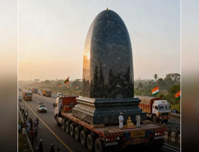 110 चक्कों के ट्रेलर पर सवार 1.8 लाख किलो का शिवलिंग