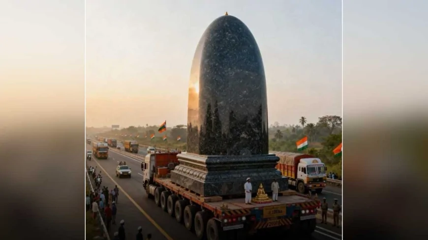110 चक्कों के ट्रेलर पर सवार 1.8 लाख किलो का शिवलिंग