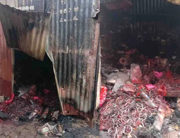 विद्युत शॉर्ट सर्किट से दो दुकानों में लगी आग, लाखों का सामान जलकर राख