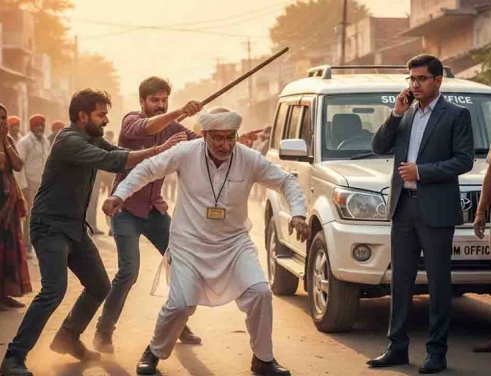 एसडीएम की मौजूदगी मे दबंगो ने रिटायर्ड नायब तहसीलदार को दौडा कर पीटा