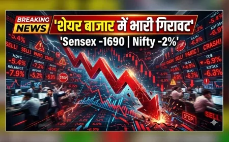 शेयर बाजार में भारी गिरावट : सेंसेक्स 1690 अंक टूटा, निफ्टी भी 2% से ज्यादा लुढ़का