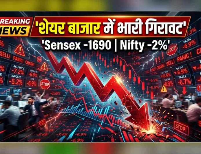 शेयर बाजार में भारी गिरावट : सेंसेक्स 1690 अंक टूटा, निफ्टी भी 2% से ज्यादा लुढ़का