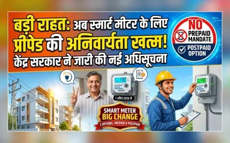 बड़ी राहत : अब स्मार्ट मीटर के लिए प्रीपेड की अनिवार्यता खत्म, केंद्र सरकार ने जारी की नई अधिसूचना