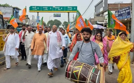 भाजपाईयों ने ढोल नगाड़ों के साथ निकाला विजय जुलूस