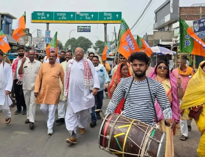 भाजपाईयों ने ढोल नगाड़ों के साथ निकाला विजय जुलूस