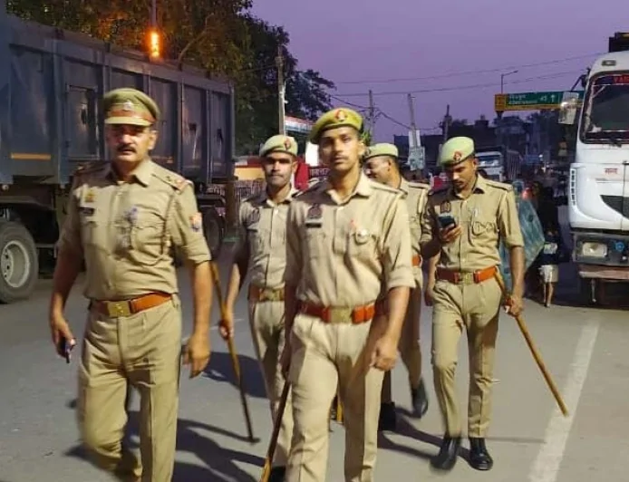 पैदल मार्च कर पुलिस टीमो ने सुरक्षा का दिया भरोसा