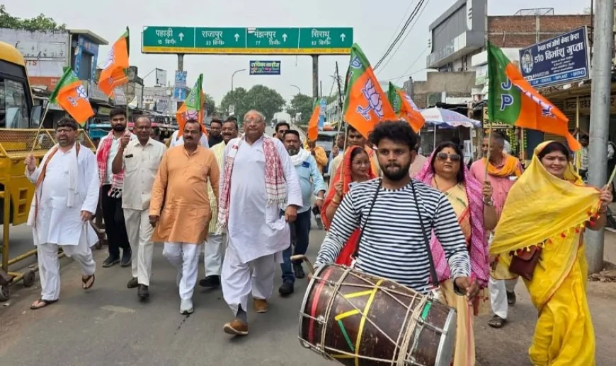भाजपाईयों ने ढोल नगाड़ों के साथ निकाला विजय जुलूस