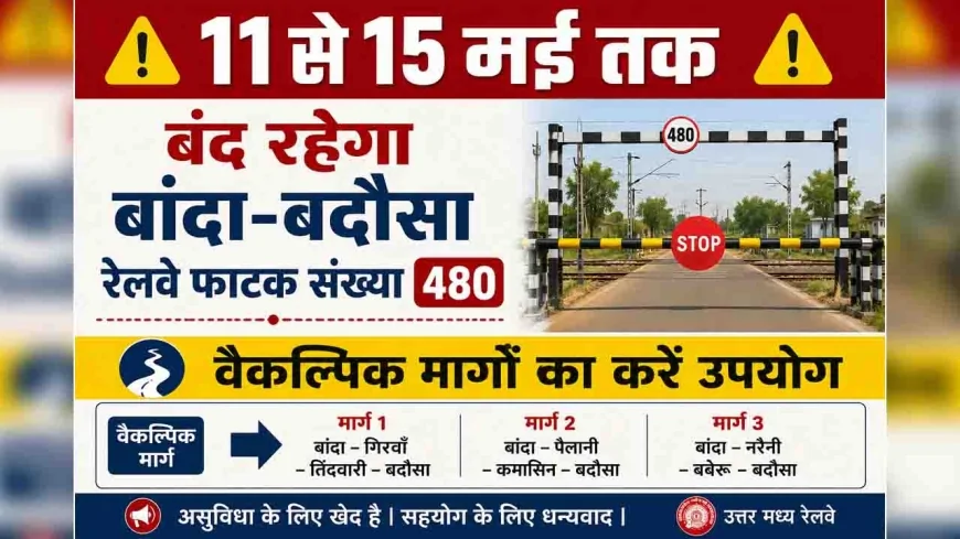 11 से 15 मई तक बंद रहेगा बांदा-बदौसा रेलवे फाटक संख्या 480, वैकल्पिक मार्गों का करें उपयोग