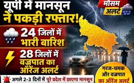 यूपी में मानसून ने पकड़ी रफ्तार, 24 जिलों में भारी बारिश और 28 जिलों में वज्रपात का ऑरेंज अलर्ट