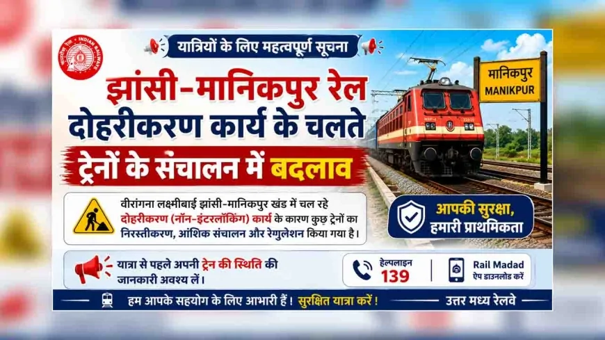 झांसी–मानिकपुर रेल दोहरीकरण कार्य: कई ट्रेनें रहेंगी निरस्त, कुछ के संचालन में बदलाव